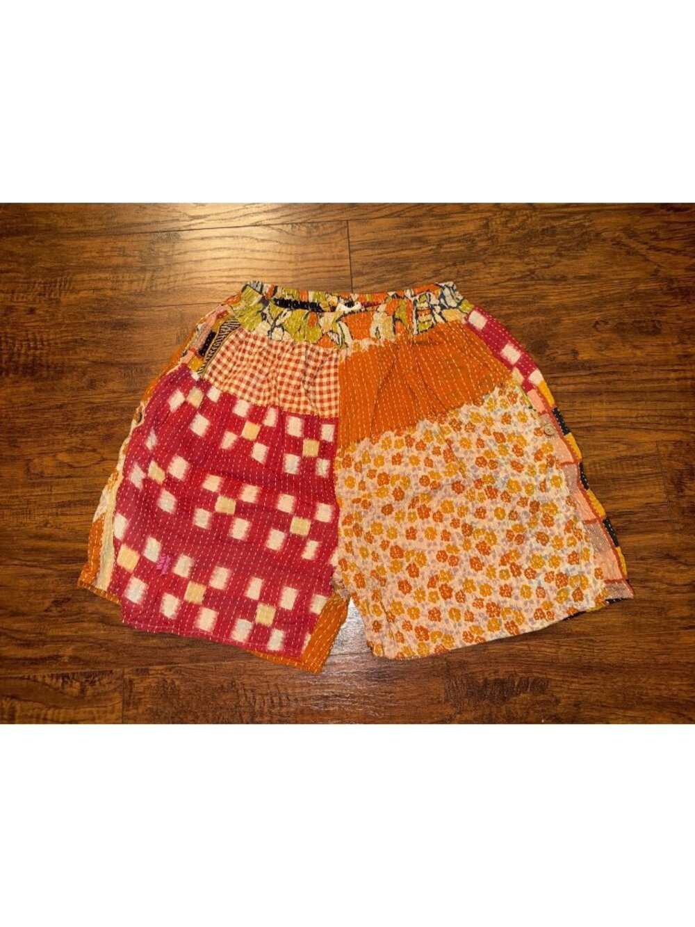 Kantha Bae One Size Red Orange Pink Patchwork Boho Shorts